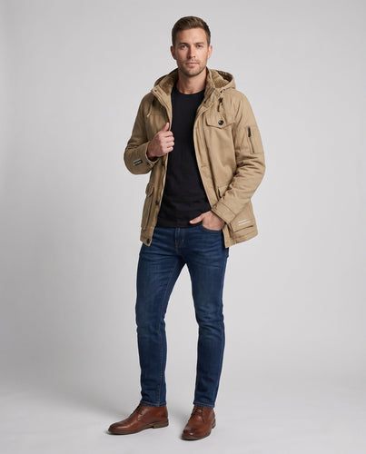 Herren Canvas Field Parka mit Teddy-Fleece-Futter, Kapuze und Utility-Taschen Shop nory
