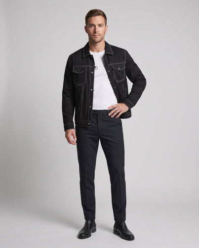 Herren Canvas Jeansjacke mit Kontrastnähten, Druckknopf Front und Brusttaschen Shop nory