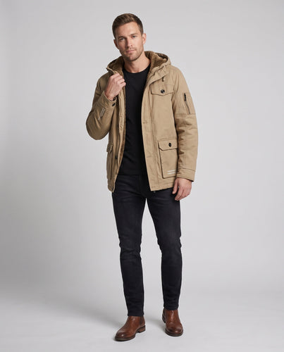 Herren Canvas Utility Parka mit wärmendem Teddy-Futter Saum, Kapuze und multifunktionalen Taschen Shop nory