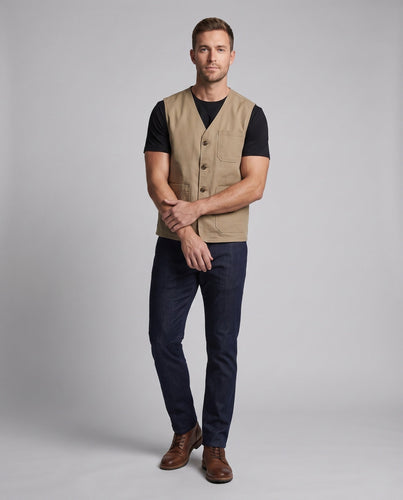 Herren-Canvas-Weste im Utility-Stil mit Knopfleiste und aufgesetzten Taschen Shop nory