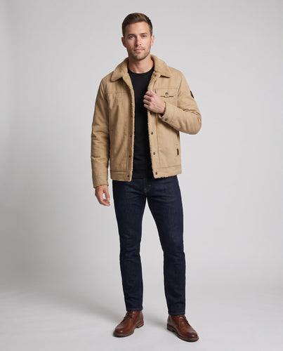 Herren-Canvas-Jacke mit durchgehendem Teddyfutter und Reverskragen Shop nory