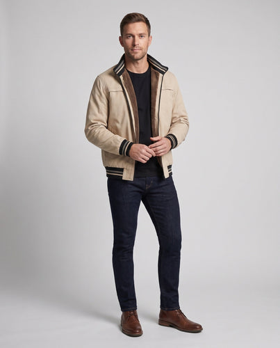 Herren Casual Field Blouson mit durchgehender, wärmespeichernder Teddy-Fleece-Fütterung, Stehkragen und gestreiften Bündchen Shop Nory