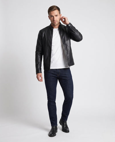Herren Fitted Faux-Lederjacke mit Stehkragen und thermischer Fütterung Shop nory