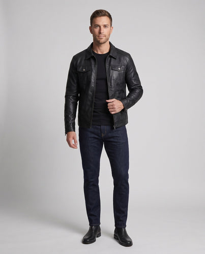 Herren Fitted Kunstlederjacke mit thermischem Futter und Brustklappen-Taschen Shop nory