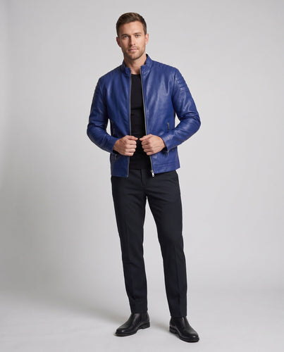 Herren Fitted Lederlook Motorradjacke mit vertikalem Reißverschluss und gepolsterten Schulterpaneelen Shop nory