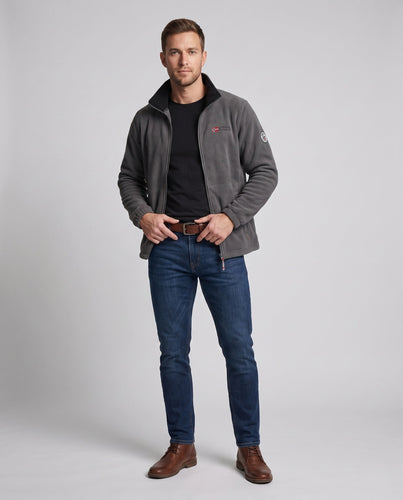 Herren Fleecejacke mit durchgehendem Teddyfutter, hohem Kragen und Reißverschlusstaschen Shop nory