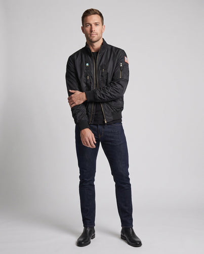 Herren Pilot Bomberjacke mit Frontreißverschluss-Taschen, Ärmeltasche und geripptem Kragen Shop Nory