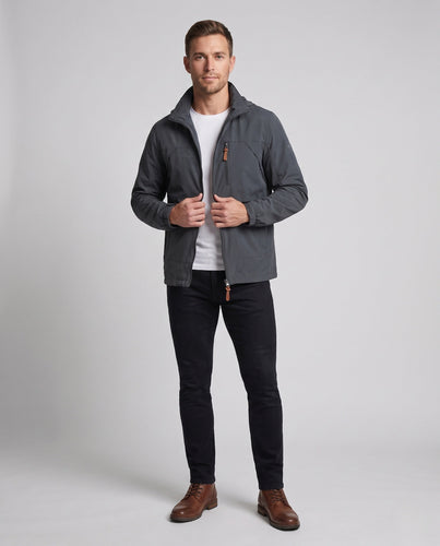 Herren Freizeit Softshell-Jacke mit einstellbarer Kapuze, Brustreißverschluss und Klettverschlüssen Shop nory