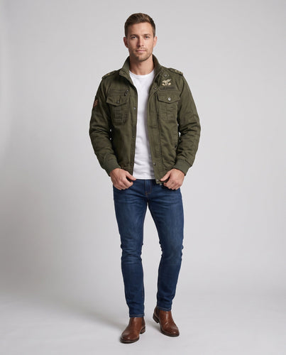 Herren gepolsterte Canvas-Bomberjacke im Feldlook mit Schulterklappen und warmem Teddy-Fleece-Futter Shop Nory