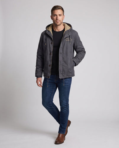 Herren gefütterter Canvas-Hoodie mit voller Sherpa-Fütterung und Kordelzug Shop nory