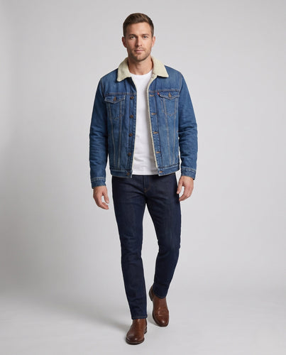 Herren gefütterte Denim-Jacke mit Sherpa-Futter und Hemdkragen Shop nory