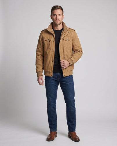 Herren gepolsterte Feldjacke im Pilotstil mit Sherpa-Futter und Stehkragen Shop nory