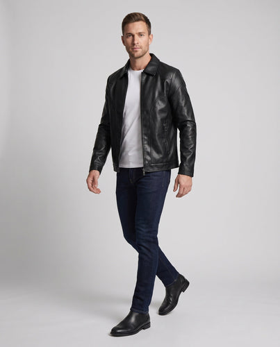 Herren Glattleder-Look Blouson mit vollem Teddy-Futter und verdecktem Reißverschluss Shop Nory