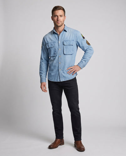 Männer Jeanshemdjacke mit doppelten Brustklappen und Ärmelpatches Shop nory
