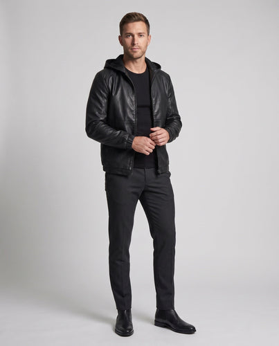 Herren Kapuzenblouson in Lederlook mit minimalem Reißverschluss und elastischen Bündchen Shop nory