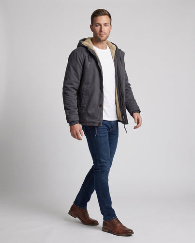 Herren Kapuzencanvasjacke mit vollständiger Teddy-Fütterung und verstellbarem Saum Shop nory