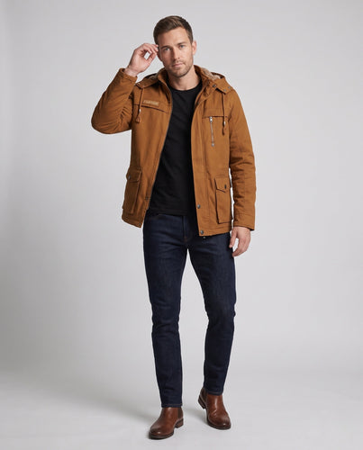 Herren Kapuzenfeldjacke mit Teddyfutter und Multifunktionstaschen Shop nory