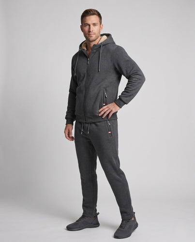 Herren Hoodie Sweat-Set mit Teddy-Futter, Reißverschlusstaschen und elastischem Bund Shop nory