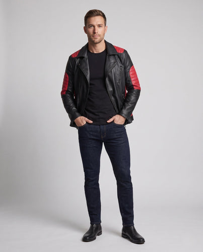 Männer Kunstleder Bikerjacke mit gesteppten Kontrastpaneelen und thermischer Fütterung Shop nory