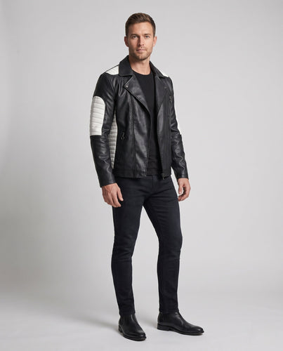 Herren Faux-Leder Bikerjacke mit gesteppter Schulter- und Ärmelverzierung und thermischer Fütterung Shop nory