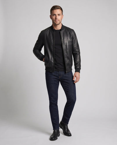 Herren Kunstleder Bomberjacke mit wärmendem Fleece-Futter und Rippbündchen Shop nory