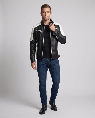 Herren Faux-Leder Pilot Blouson mit gestepptem Schulterbereich, Reißverschlusstaschen und Teddy-Futter Shop nory