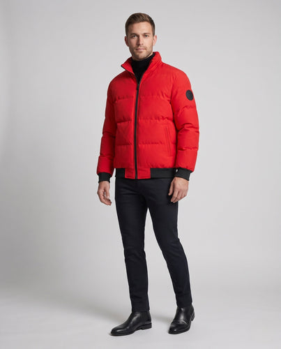 Herren kurze gepolsterte Steppjacke mit hohem Stehkragen, gerippten Bündchen und Ärmelpatch Shop nory