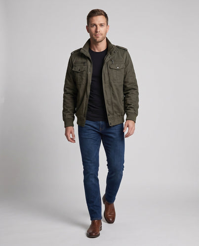 Herren Kurzpilotjacke aus Canvas mit verborgener thermischer Fütterung und Schulterepauletten Shop nory