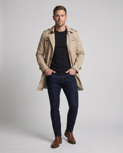 Herren Kurz-Trenchcoat im Feldstil mit Schulterklappen und kariertem Futter Shop nory