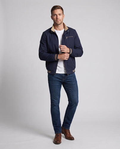 Herren Kurzjacke im Bomberjacken-Stil mit Stehkragen und gestreiften Rippbündchen Shop nory