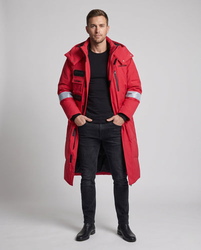 Herren längerer wasserdichter thermischer Parka mit Kapuze und reflektierenden Akzenten Shop nory