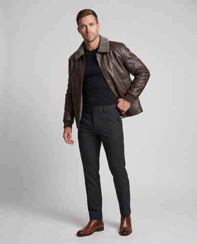 Herren Blouson aus künstlichem Leder mit Nadelstreifen-Look und Teddy-Futter Shop nory