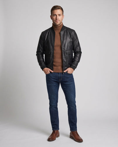 Herren Lederlook Bomberjacke mit Klappentaschen und gerippten Bündchen Shop nory