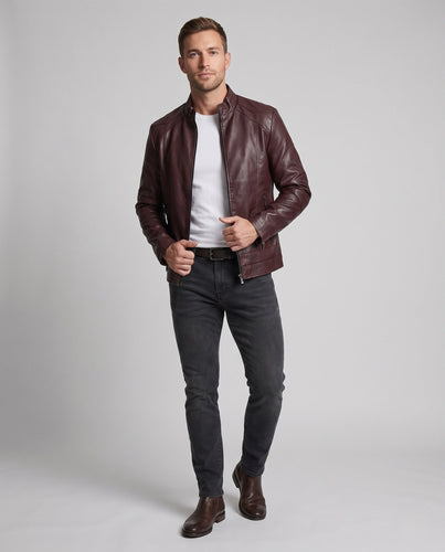 Herren Leder-Look Pilotenjacke mit Stehkragen und Reißverschluss-Taschen Shop nory