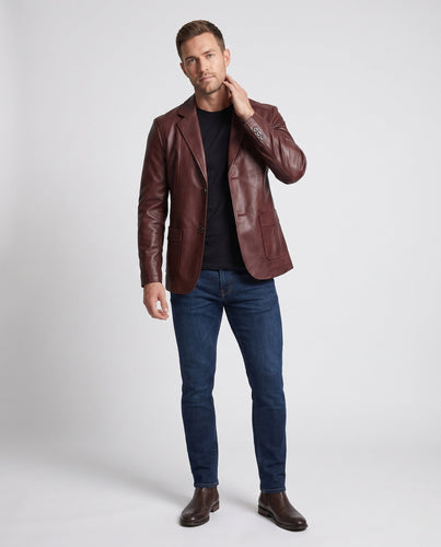 Herren Blazer aus Lederlook mit thermischer Innenausstattung und Slim-Fit Shop nory