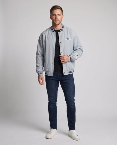 Herren Leichte College Bomberjacke mit Gestreiften Rippbündchen und Druckknopfblende Shop nory