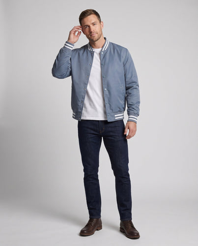 Leichte Nylon-Vereins-Bomberjacke für Herren mit gestreiften Rippbündchen Shop Nory
