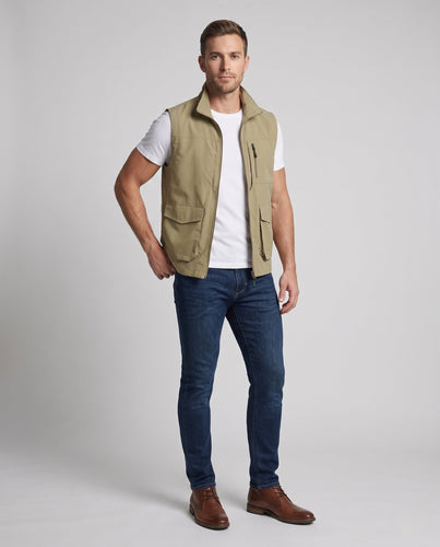 Herren Leichtgewicht Utility Weste mit Stehkragen, mehreren Taschen und durchgehendem Reißverschluss Shop nory