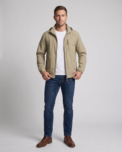 Herren Leichte Winddichte Kapuzenjacke für den Außenbereich mit Brustreißverschluss und verstaubarer Kapuze Shop nory