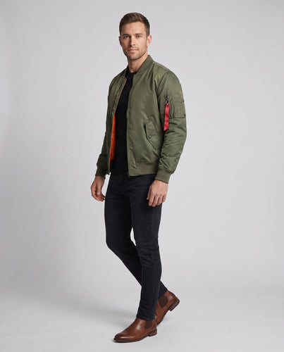 Leichte Bomberjacke für Herren im Aviator-Stil mit kontrastierendem Innenfutter und Armtasche Shop nory