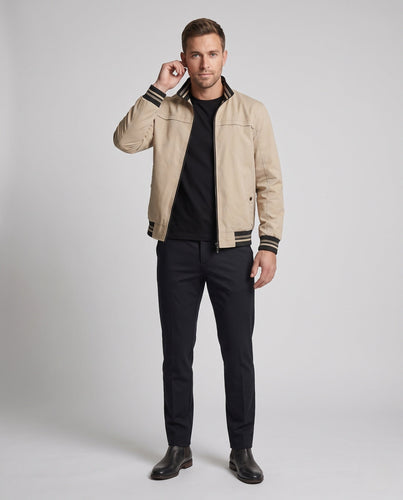 Herren Leichte Canvas Bomberjacke mit Gestreiften Rippbündchen und Stehkragen Shop nory