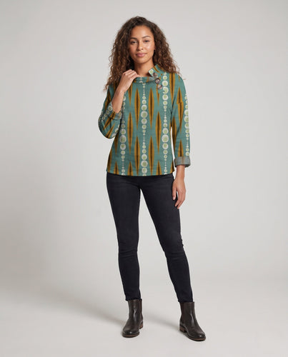 Damen Leichte Oversized Tunika mit Hohem Stehkragen und Asymmetrischem Knopfdetail Shop Nory