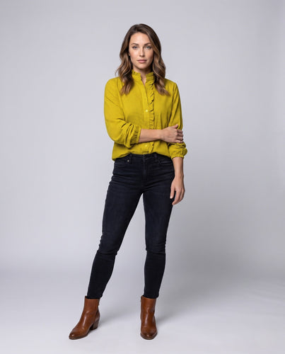 Damen locker geschnittene Vichy-Bluse mit Rüschkragen Shop Nory