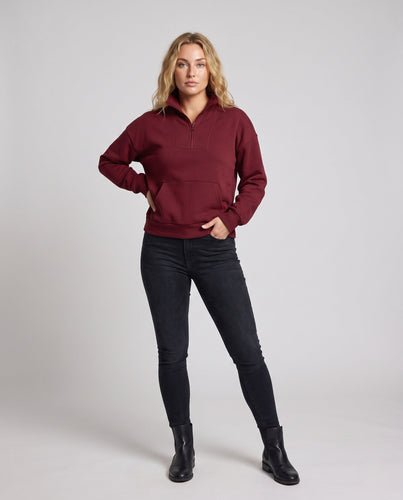Damen Oversize Halb-Zip Sweatshirt mit Kängurutasche und Daumenlöchern Shop Nory