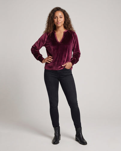 Damen Samtpullover mit tiefem V-Ausschnitt und lässigem Oversize-Fit Shop Nory