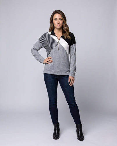 Damen Sweatshirt mit Sternenmuster und halbem Metallreißverschluss Shop Nory