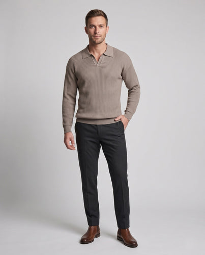 Herren Elegantes Kurzarm-Ripp-Polo Shop Nory