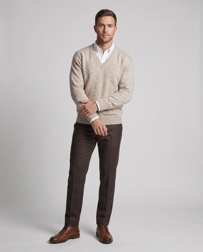 Männer's grob gestrickter Pullover mit V-Ausschnitt Shop Nory