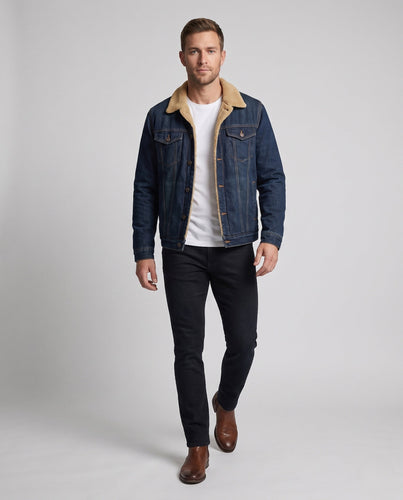 Herren Freizeit Denim Jacke mit Teddy-Fütterung Shop Nory