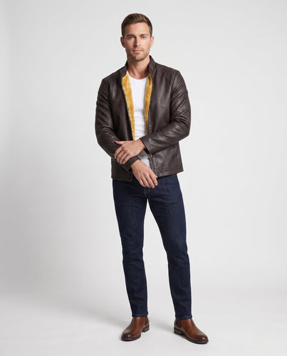 Männermode Kunstlederjacke mit Teddyfutter Shop Nory